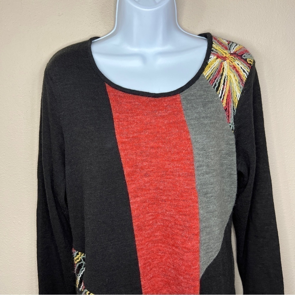 Large Colorblock Patchwork Sweater Knit Long Slee… - image 4